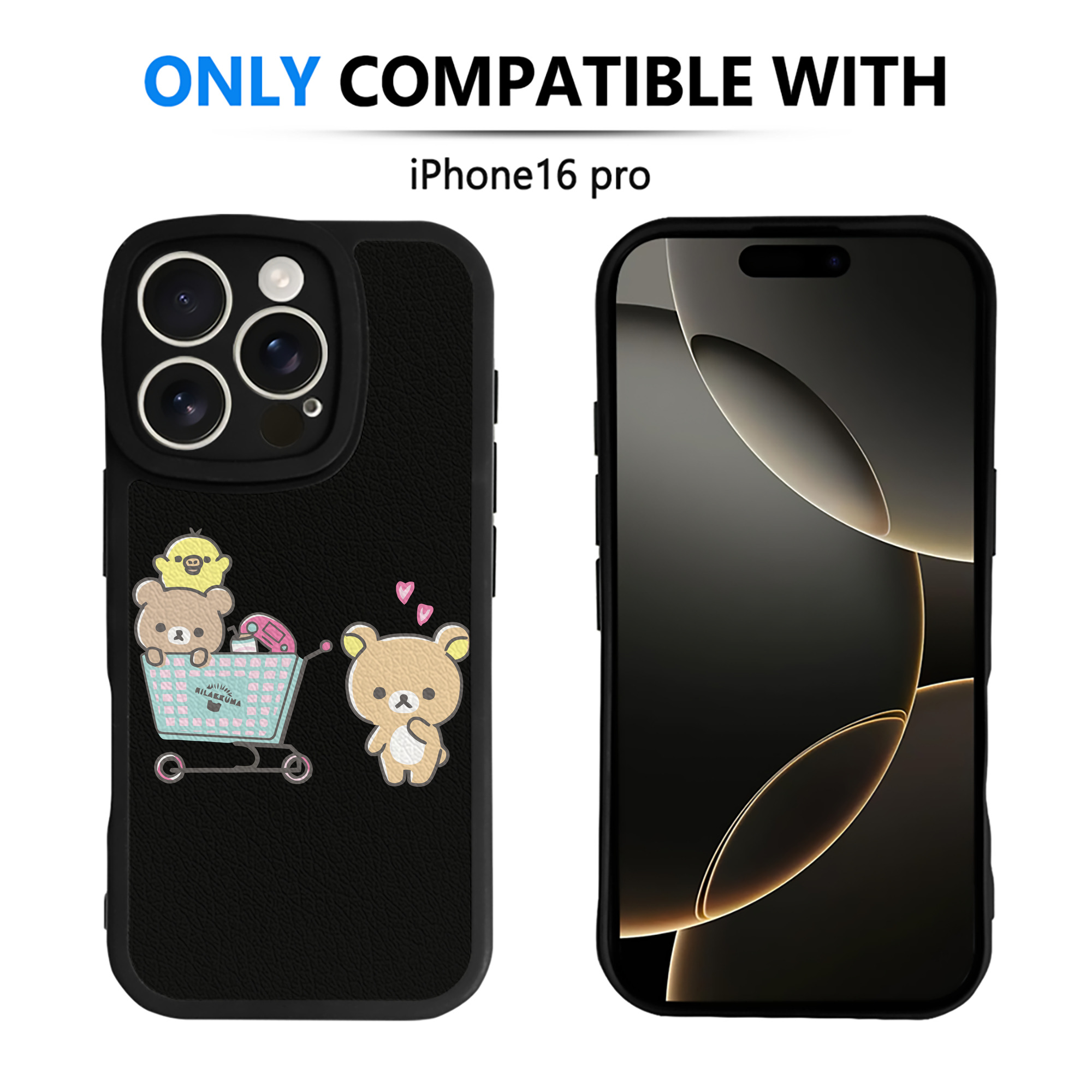 （画像用） リラックマ リラックマ キイロイトリ Rilakkuma Korilakkuma Kiiroitori 【iPhone 16シリーズ対応】シリコンスマホケース（レザー調） 材質：シリコン